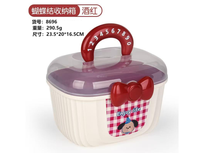 大蝴蝶结双层大（白红）收纳盒
