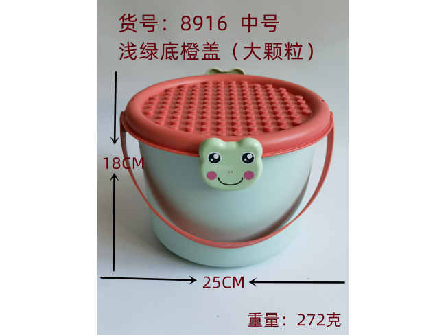 绿底橙色大颗粒盖收纳盒中