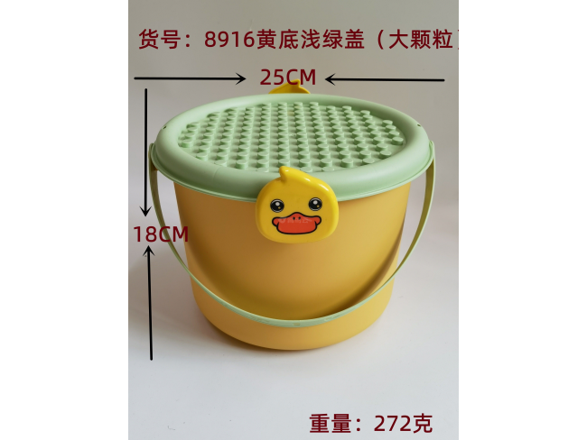 黄底绿色大颗粒盖收纳盒中