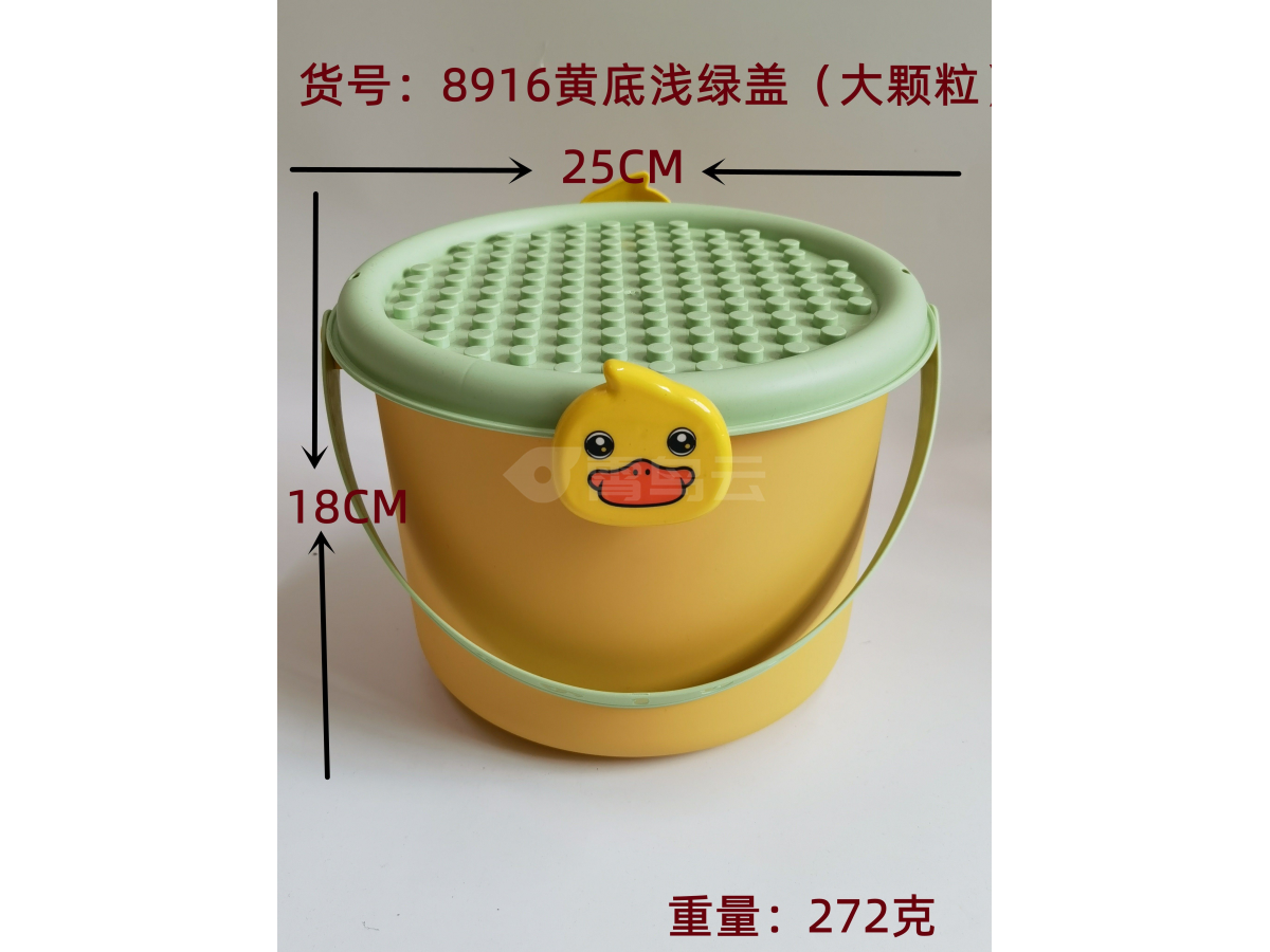 黄底绿色大颗粒盖收纳盒中