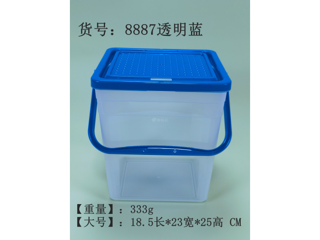 透明蓝收纳盒中